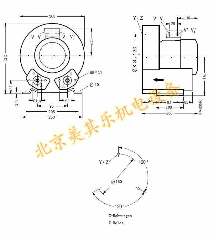 三相700w高壓鼓風(fēng)機(jī)尺寸圖