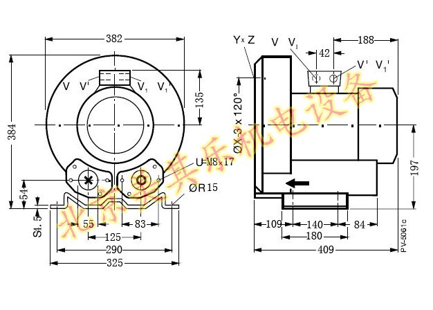  2GH710/3kw高壓鼓風(fēng)機CAD尺寸圖