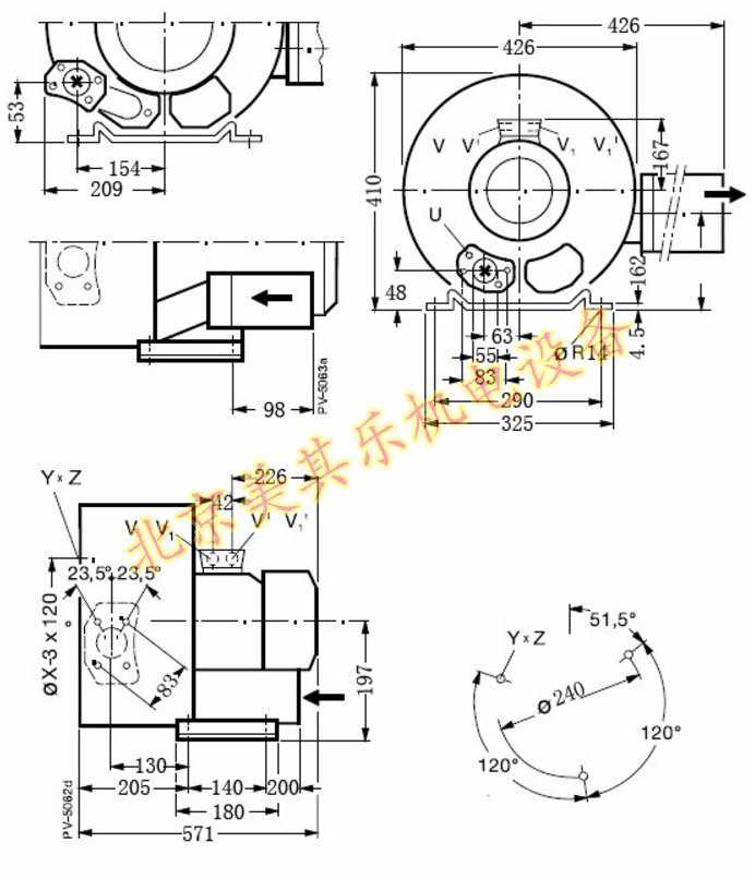  2GH720/5.5kw雙段高壓鼓風(fēng)機CAD圖